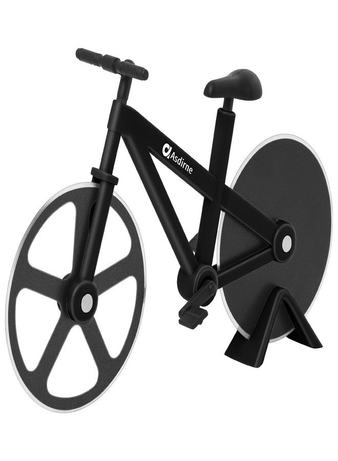Asdirne Pizza Cutter, Bicycle Pizza Cutter Wheel with Non-Stick Stainless Steel Super Sharp Blades, Novelty Gift, 7.5", Black - Image 1