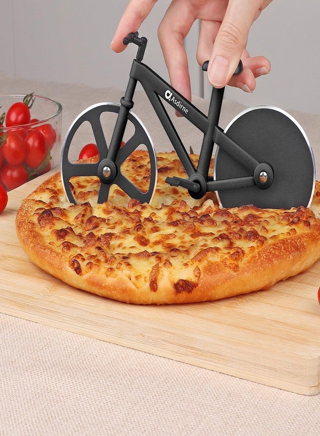 Asdirne Pizza Cutter, Bicycle Pizza Cutter Wheel with Non-Stick Stainless Steel Super Sharp Blades, Novelty Gift, 7.5", Black - Image 2
