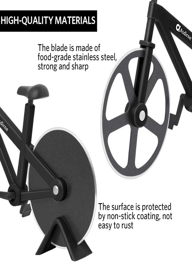 Asdirne Pizza Cutter, Bicycle Pizza Cutter Wheel with Non-Stick Stainless Steel Super Sharp Blades, Novelty Gift, 7.5", Black - Image 3