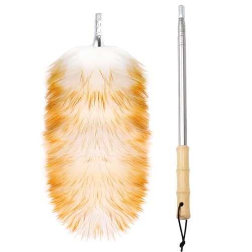 FeelfunFeather Feathers DusterLong Telescoping Lambswool Dusters with Stainless Steel Extension Pole Up to 878 for Cleaning High Ceiling Fan High CeilingsFurnitureHard to Reach Areas - Image 2