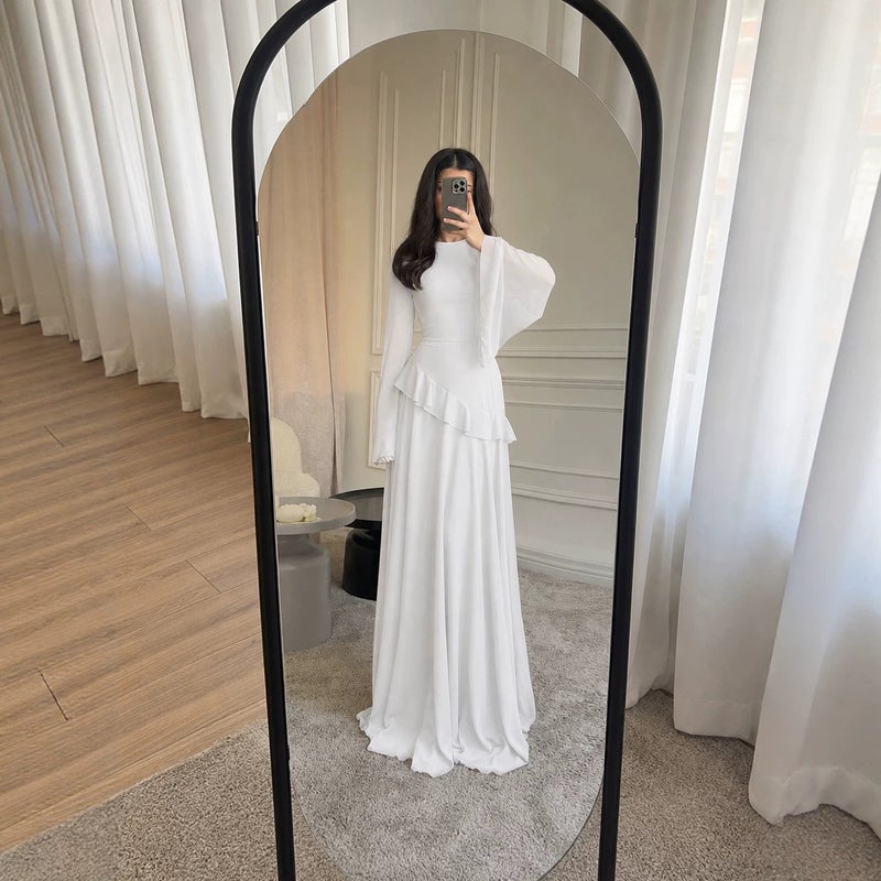 Elegant Long Sleeve A-Line Chiffon Dress with Flounce Hem - Image 3