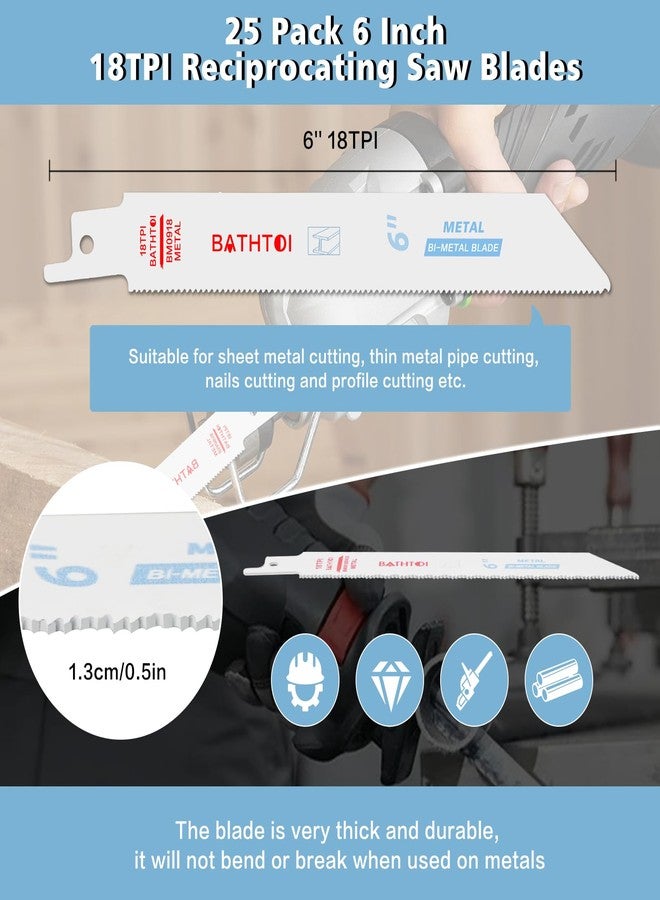BATHTOI 25 Pack 6 Inch 18 TPI Reciprocating Saw Blades - Image 5