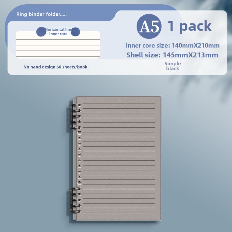 Generic B5 A5 Detachable Notebook Grid TransparentA5 horizontal line-black 1 book A5 horizontal line-black 1 book 