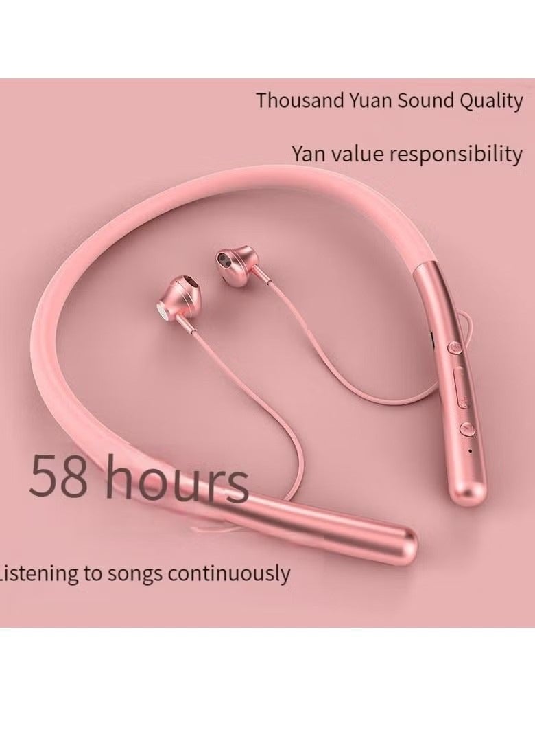 General New Sports Bluetooth Headset Hanging Neck Type Wireless Magnetic Suction Ear Type Universal Ultra-Long Battery Life Magnetic Suction Waterproof Headset Pink  - Image 2
