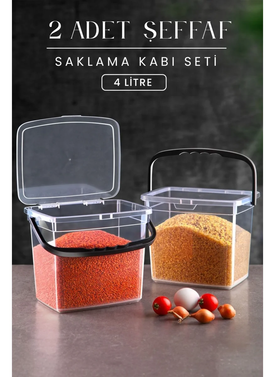 Kitchen Life Mega Size 2-Piece Square Flour and Legumes Container (4 Liters) - Detergent Storage Box Container with Handle 2 Pieces