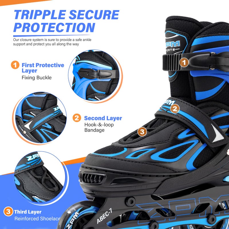 2PM SPORTS Vinal Boys Adjustable Flashing Inline Skates, All Wheels Light Up, Fun Illuminating Skates for Kids and Men- Azure Small (11C-13C US) - Image 3