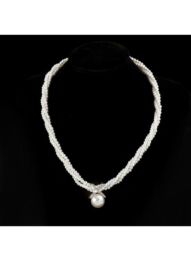 NIBEMINENT European and American Multi-Layer Pearl Twisted Neck Chain - Luxurious Bride's Full Diamond Choker Necklace
