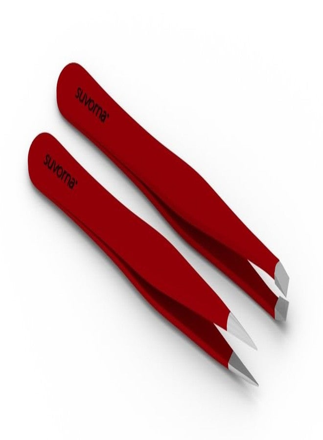 Suvorna Professional Tweezers for women facial hair - Sharp Pointed Tweezer & Slanted Eyebrow Tweezers for Women - Eyebrow Tweezer for Women, Lash tweezers and Splinter removal (4-inch size, Red - Image 1