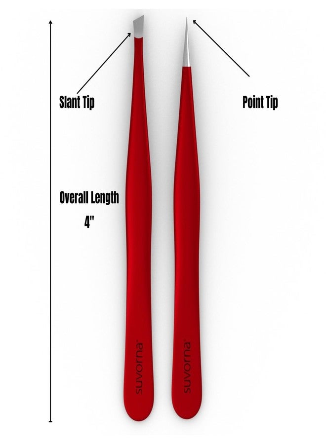 Suvorna Professional Tweezers for women facial hair - Sharp Pointed Tweezer & Slanted Eyebrow Tweezers for Women - Eyebrow Tweezer for Women, Lash tweezers and Splinter removal (4-inch size, Red - Image 3