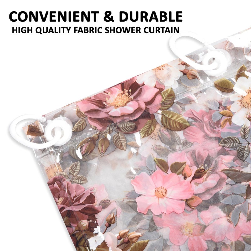 Kuber Industries (Pack of 3) Shower Curtain | 7 Feet | PVC Waterproof Window Curtain | Bathroom Shower Curtain | AC Curtains | Bathtub Curtains | 8 Rings Curtain | Pink Flower | Transparent - Image 2