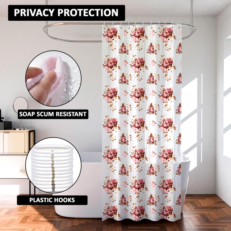 Kuber Industries (Pack of 3) Shower Curtain | 7 Feet | PVC Waterproof Window Curtain | Bathroom Shower Curtain | AC Curtains | Bathtub Curtains | 8 Rings Curtain | Pink Flower | Transparent - Image 4
