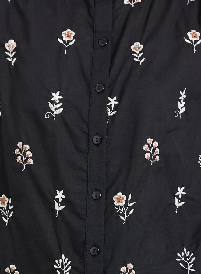 Styli Women Black Embroidered Shirt with 3/4 Sleeves