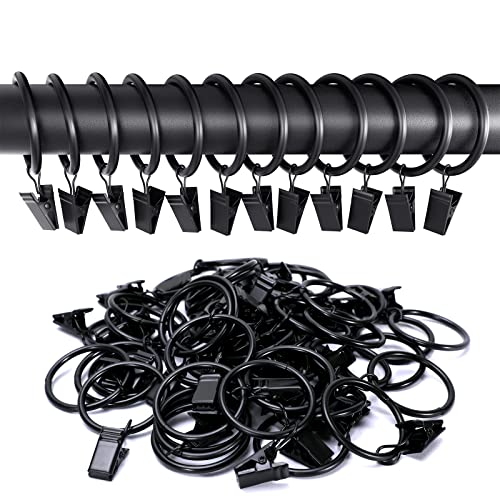 Lansian 72 Pack Curtain Rings with Clips Hooks 1.26 inch Rustproof Matte Metal Stainless Steel Drapery Rings for Tension Rod Bracket Eyelets Decorative Hangers, Vintage Black (1.26" Interior Diameter) - Image 3