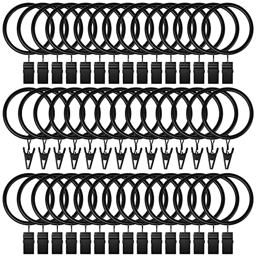 Lansian 72 Pack Curtain Rings with Clips Hooks 1.26 inch Rustproof Matte Metal Stainless Steel Drapery Rings for Tension Rod Bracket Eyelets Decorative Hangers, Vintage Black (1.26" Interior Diameter) - Image 1