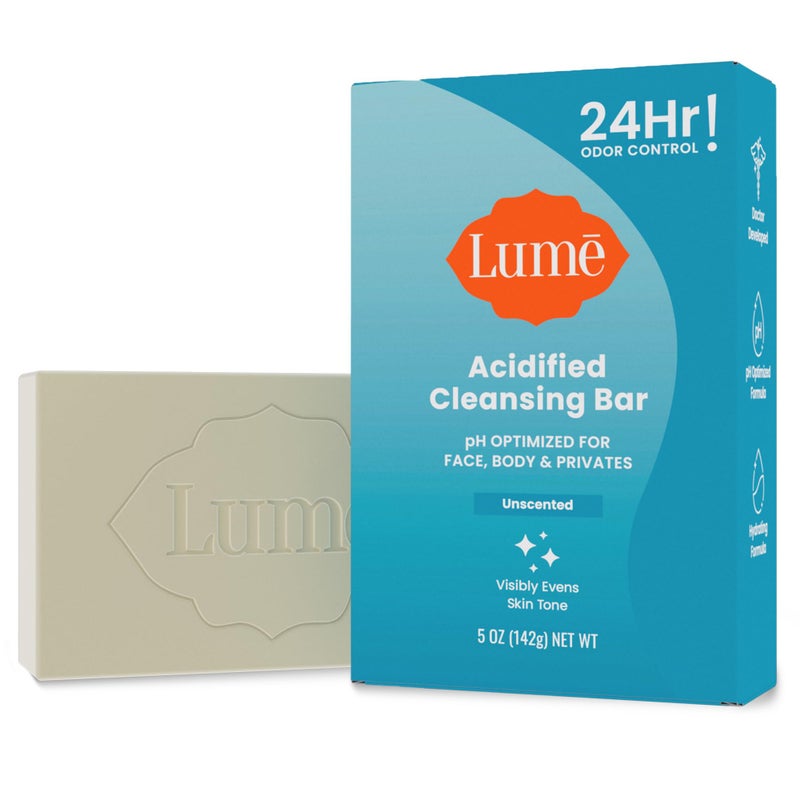 Lume Acidified Body Cleansing Bar  24 Hour Odor Control  Removes Odor Better than Soap  Moisturizing Formula  Formulated Without SLS or Parabens  OBGYN Developed  5 ounce Unscented