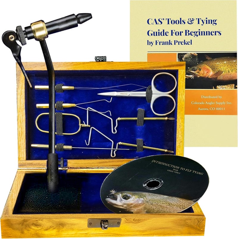 Creative Angler Z797 Wooden Fly Tying Standard Tool Kit, Fly Fishing Vise, Bobbin, Threader, Bodkin, Dubbing Twister, Hackle Pliers, Scissors, Whip Finisher - Image 1