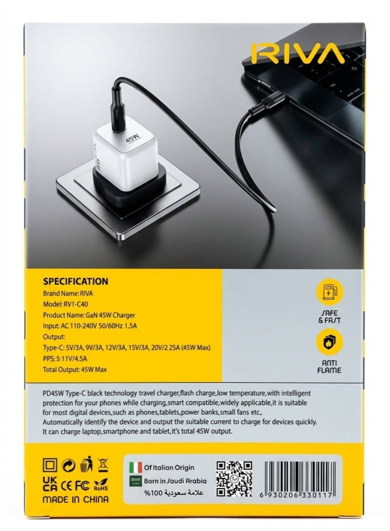 RIVA  45W GaN Wall Charger, RV-C40 - Image 2