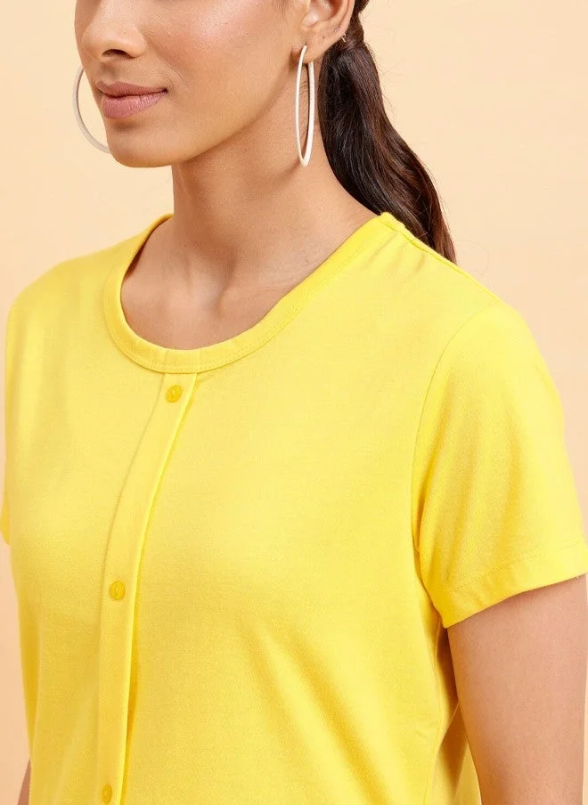 مينت ستريت Yellow Cotton Top for Women