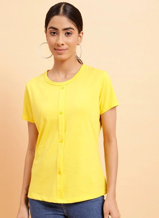 مينت ستريت Yellow Cotton Top for Women