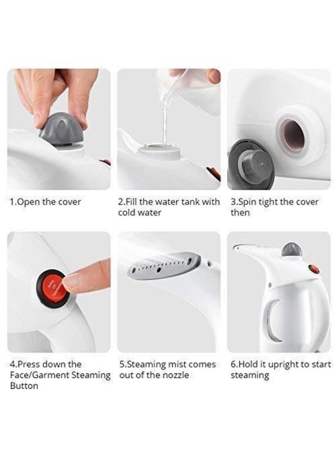 4-in-1 Handheld Garment & Facial Steamer - 800W Portable Clothes Steamer & Skin Humidifier - 300ml Water Tank with 2 min Fast Heat-Up - Professional Wrinkle Remover & Sterilizer for Home & Travel (White/Pink) - Image 3