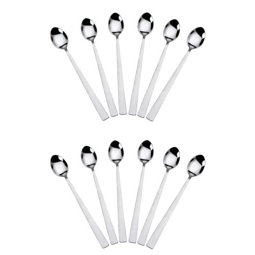 Parage Stainless Steel Soda Spoon 12 PCS, 20.5 cm Length, Ice Cream Spoon for Tall Glasses, Cocktail Bar Long Handle Spoon, Milkshake Spoon, Bournvita Spoon, Bar Set, Set of 12, Silver - Image 1