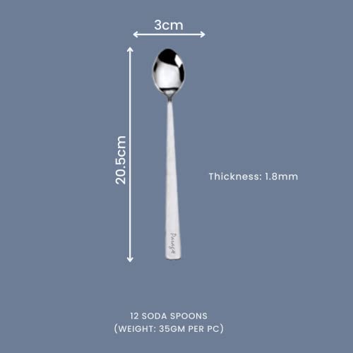 Parage Stainless Steel Soda Spoon 12 PCS, 20.5 cm Length, Ice Cream Spoon for Tall Glasses, Cocktail Bar Long Handle Spoon, Milkshake Spoon, Bournvita Spoon, Bar Set, Set of 12, Silver - Image 3