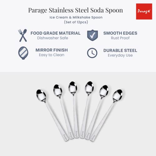 Parage Stainless Steel Soda Spoon 12 PCS, 20.5 cm Length, Ice Cream Spoon for Tall Glasses, Cocktail Bar Long Handle Spoon, Milkshake Spoon, Bournvita Spoon, Bar Set, Set of 12, Silver - Image 5