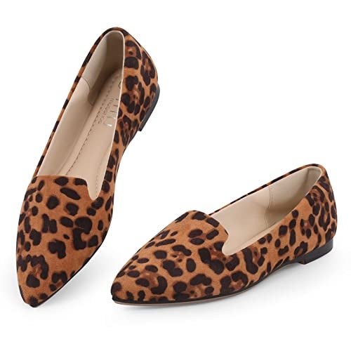 MUSSHOE Flat Shoes Women Pointed Toe Comfortable Women's Flats, Leopard Suede 8 - Image 1
