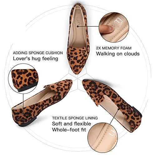 MUSSHOE Flat Shoes Women Pointed Toe Comfortable Women's Flats, Leopard Suede 8 - Image 3