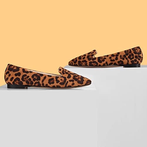 MUSSHOE Flat Shoes Women Pointed Toe Comfortable Women's Flats, Leopard Suede 8 - Image 4