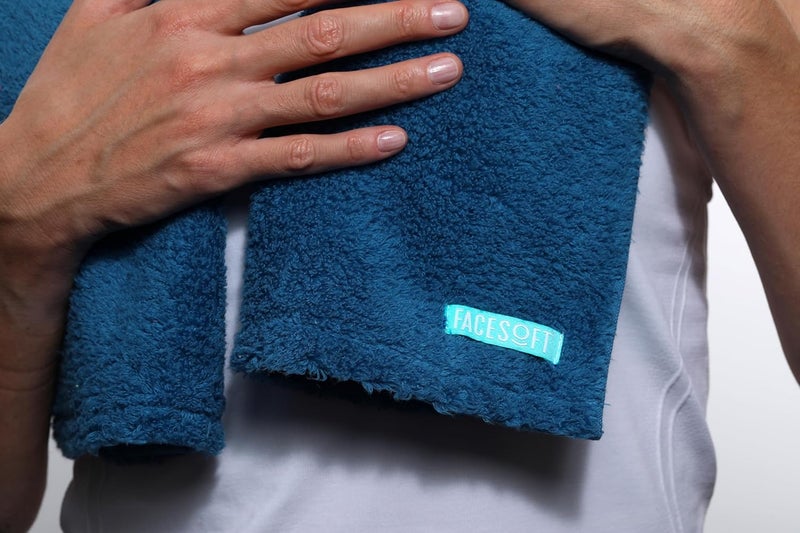FACESOFT Eco Friendly Gym Towel Accessories for Working Out - Soft & Absorbent Cotton Exercise Towel - No Synthetic Microfibers or Plastics - Sweat Towel for Gym, Fitness, Sports, Yoga - Blue - 1 Pc - Image 4