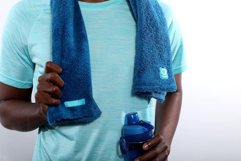 FACESOFT Eco Friendly Gym Towel Accessories for Working Out - Soft & Absorbent Cotton Exercise Towel - No Synthetic Microfibers or Plastics - Sweat Towel for Gym, Fitness, Sports, Yoga - Blue - 1 Pc - Image 3