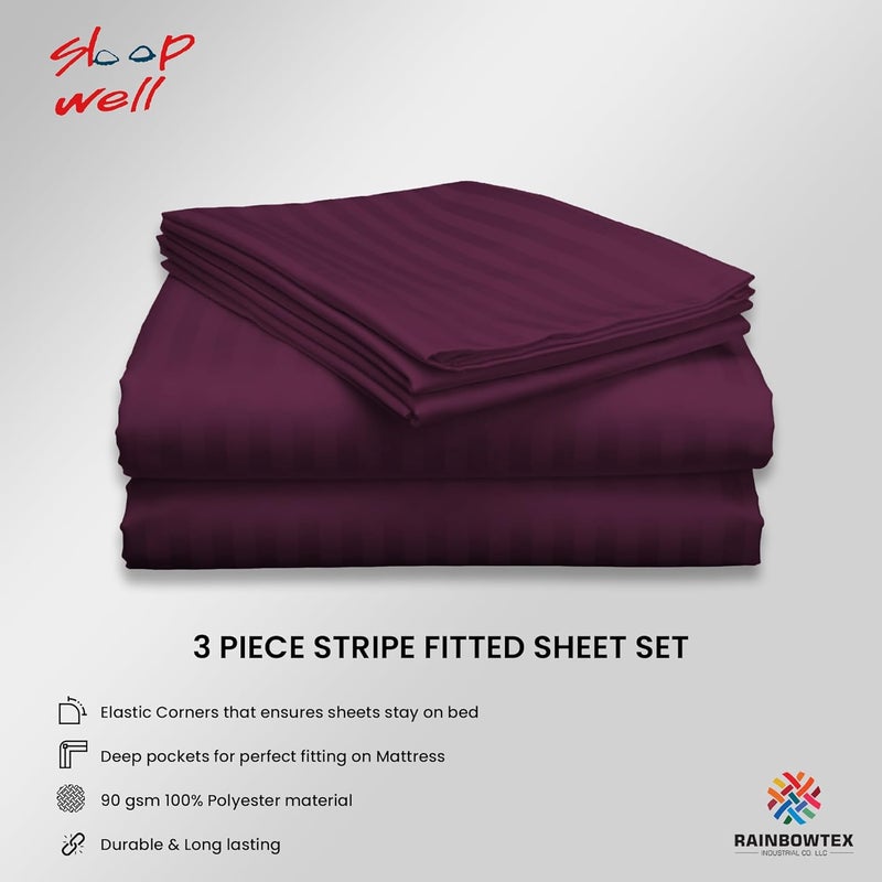 سليب ويل ملاء متناسب من القطن الدقيق مزين بخطوط، مع مجموعة من أغطية الوسائد - 120x200+17 سم (لون بنفسجي) - Image 2