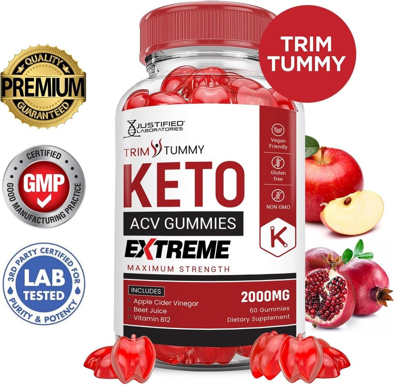 Justified Laboratories Trim Tummy Keto ACV Gummies Extreme 2000MG Trim Tummy Keto Gummies Apple Cider Vinegar Formulated with Pomegranate Beet Juice Powder B12 Vegan Non GMO 60 Gummys - Image 3