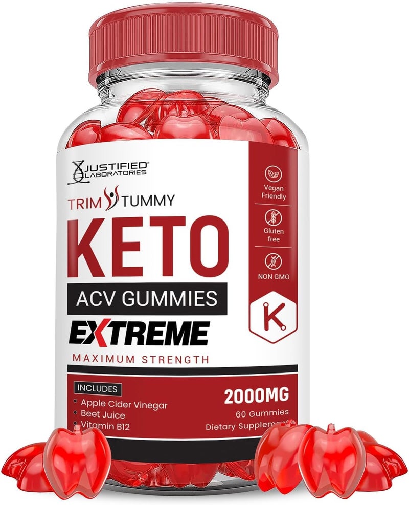 Justified Laboratories Trim Tummy Keto ACV Gummies Extreme 2000MG Trim Tummy Keto Gummies Apple Cider Vinegar Formulated with Pomegranate Beet Juice Powder B12 Vegan Non GMO 60 Gummys - Image 1