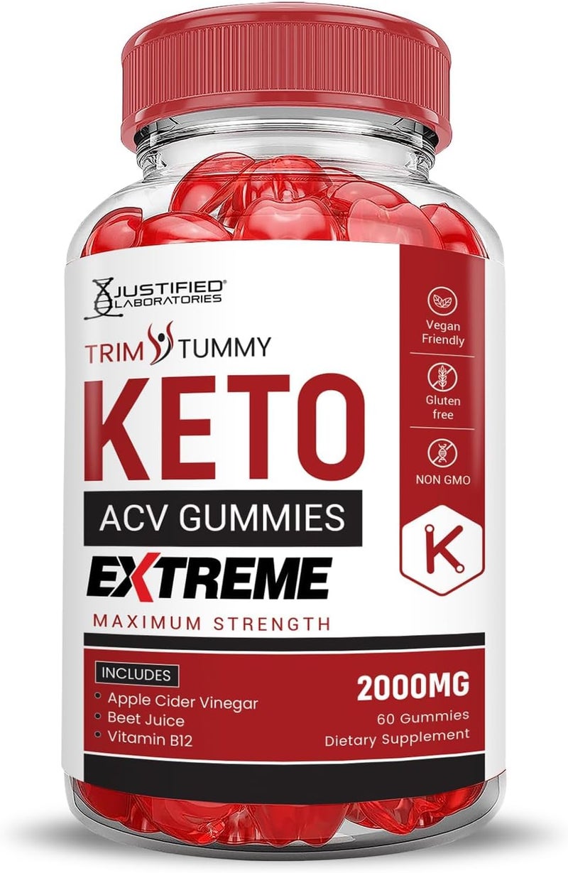 Justified Laboratories Trim Tummy Keto ACV Gummies Extreme 2000MG Trim Tummy Keto Gummies Apple Cider Vinegar Formulated with Pomegranate Beet Juice Powder B12 Vegan Non GMO 60 Gummys - Image 5