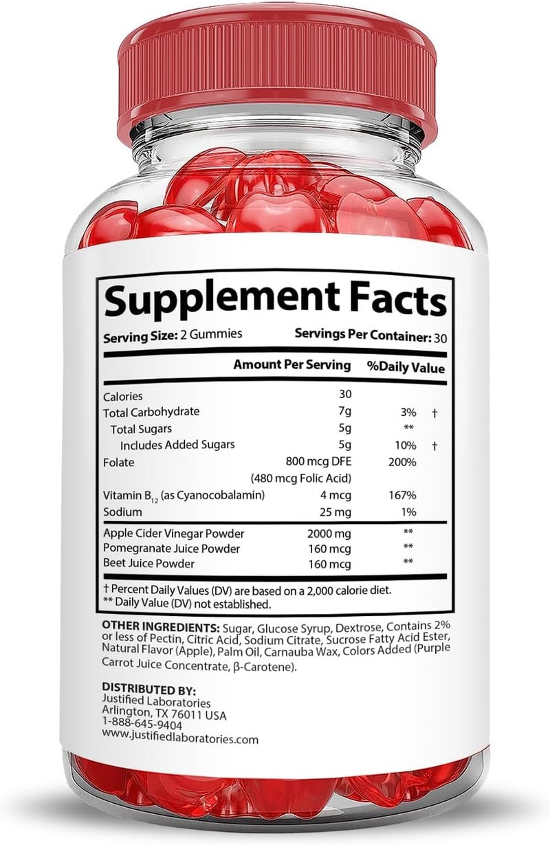 Justified Laboratories Trim Tummy Keto ACV Gummies Extreme 2000MG Trim Tummy Keto Gummies Apple Cider Vinegar Formulated with Pomegranate Beet Juice Powder B12 Vegan Non GMO 60 Gummys - Image 2