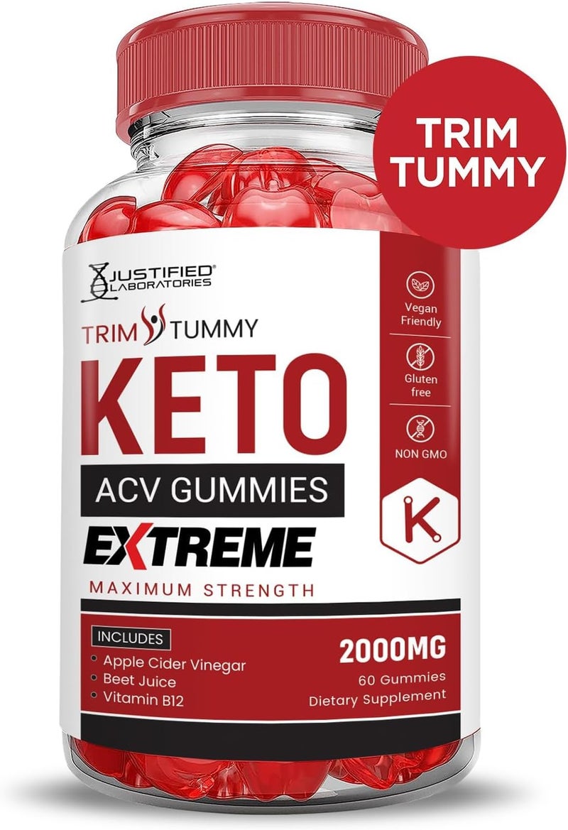 Justified Laboratories Trim Tummy Keto ACV Gummies Extreme 2000MG Trim Tummy Keto Gummies Apple Cider Vinegar Formulated with Pomegranate Beet Juice Powder B12 Vegan Non GMO 60 Gummys - Image 4