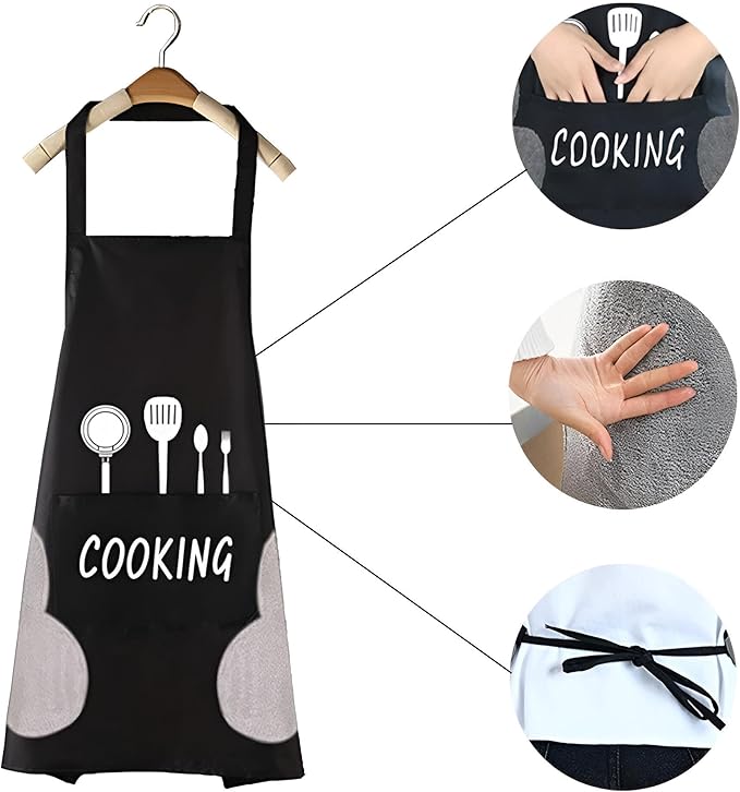 مريلة طبخ للجنسين - مريلة مطبخ مقاومة للماء والزيت مع ميزة المسح اليدوي، تصميم عصري، جيب كبير، حجم قابل للتعديل للراحة والراحة في المطبخ - Image 5