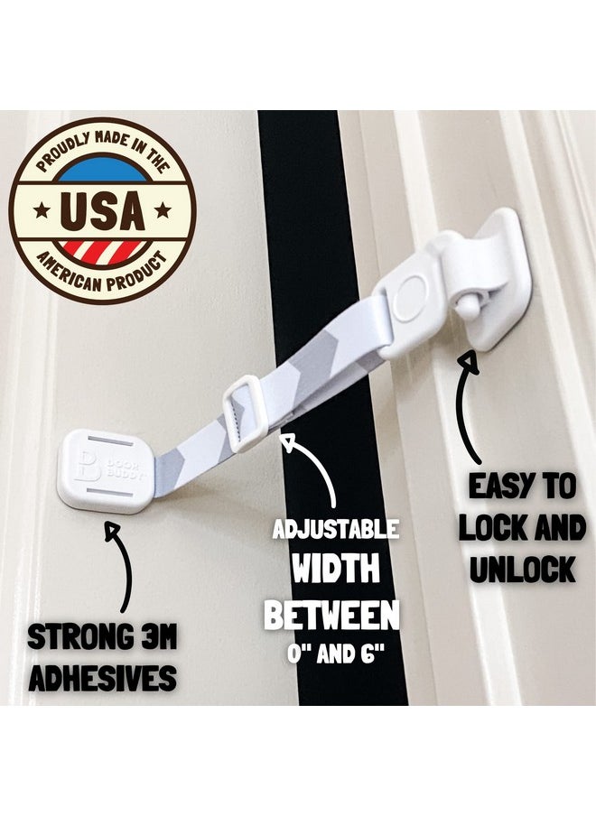 Door Buddy - Baby Proof Door Latch For Cats - Grey. Adjustable Cat Door Strap Keeps Baby Out Of Cat Food & Litter Box. Simple Child Door Locks For Kids Safety. Baby Gate Cat Door Interior Alternative. - Image 1