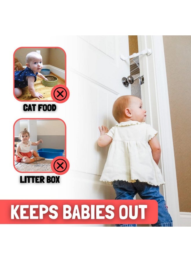 Door Buddy - Baby Proof Door Latch For Cats - Grey. Adjustable Cat Door Strap Keeps Baby Out Of Cat Food & Litter Box. Simple Child Door Locks For Kids Safety. Baby Gate Cat Door Interior Alternative. - Image 1