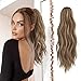 FESHFEN Ponytail Extensions, Long Claw Clip in Ponytail Hairpiece Synthetic Pony Tails Hair Piece Natural Wavy Hairpieces for Women, 20 inch Light Brown & Blonde - Image 2