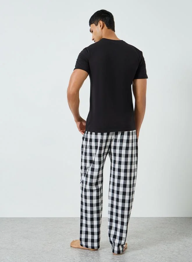 Styli  Men Black Printed T-Shirt and Checked Pyjama for Men | Best Price UAE