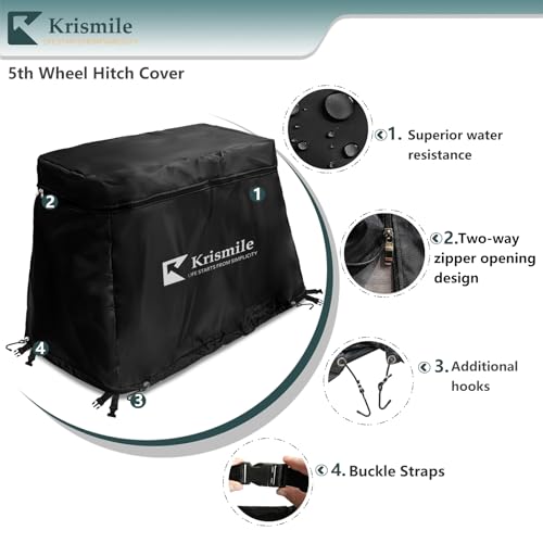 Krismile 5th Wheel Hitch Cover with Plush Lining,Heavy Duty Waterproof UVproof Fifth Wheel Trailer Hitch Cover Fits 15K-26K 5th Wheel Hitch.(Only Cover,Black) - Image 3