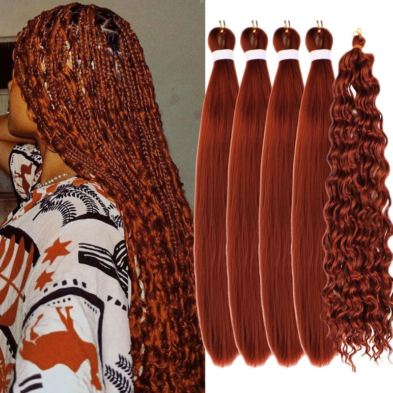 Leticia Ginger Braiding Pre Stretched Curly Deep Wave Boho Hair For Braiding Ez Braid Hair Extensions Colorful Synthetic Braids Boho Braiding Hair-Ginger - Image 1