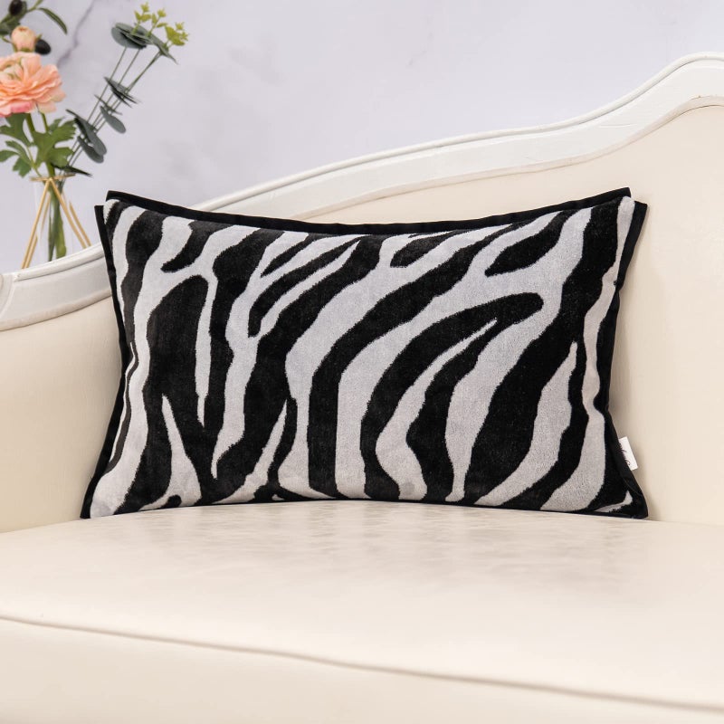 Yangest Black Rectangle Pillow Cover Cut Velvet Zebra Print Cushion Cover Luxury Modern Pillowcover for Couch Living Room Bedroom12x20 Inch