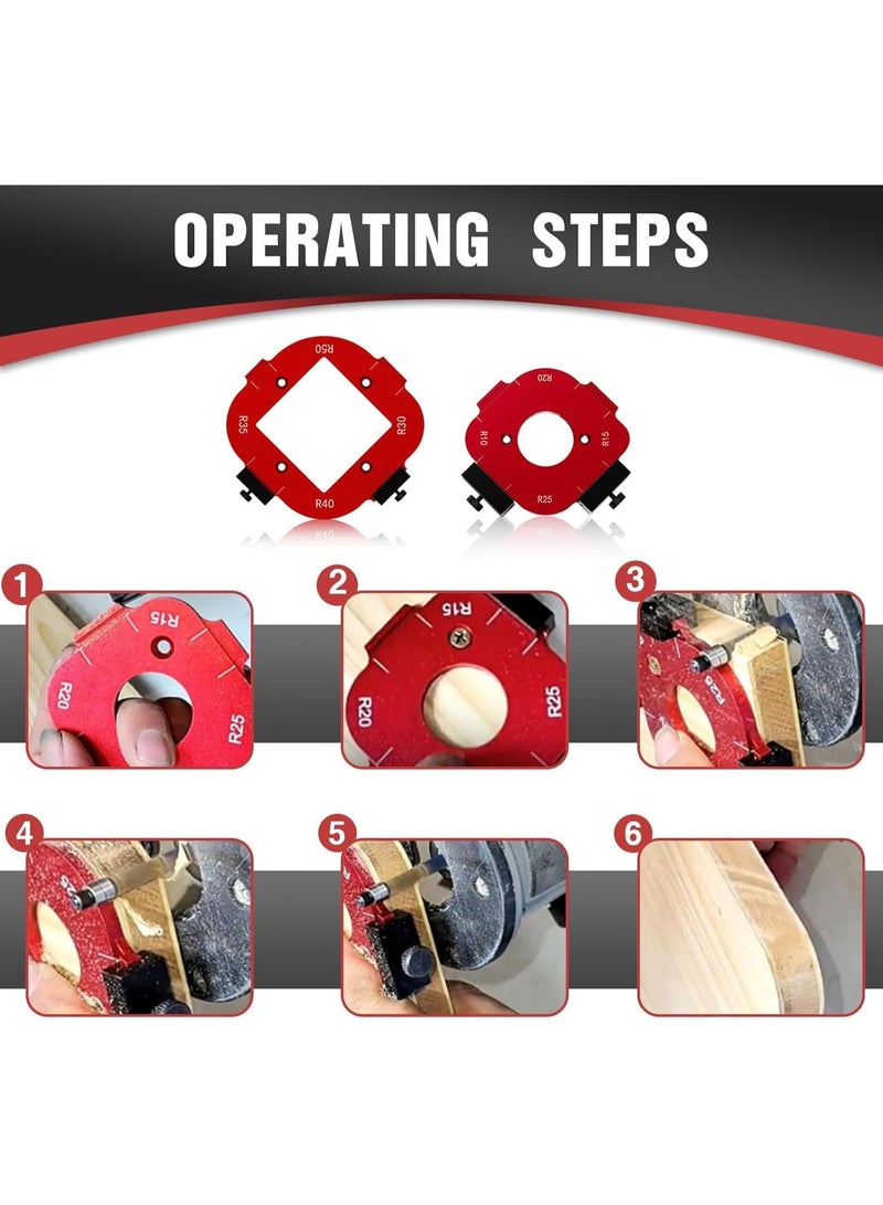 Ru syanl Router Corner Radius Template Set R10–R50 – Red Aluminum Round Corner Jig with Guide Pin for Woodworking, Cabinet Edges & Router Templates - Image 2