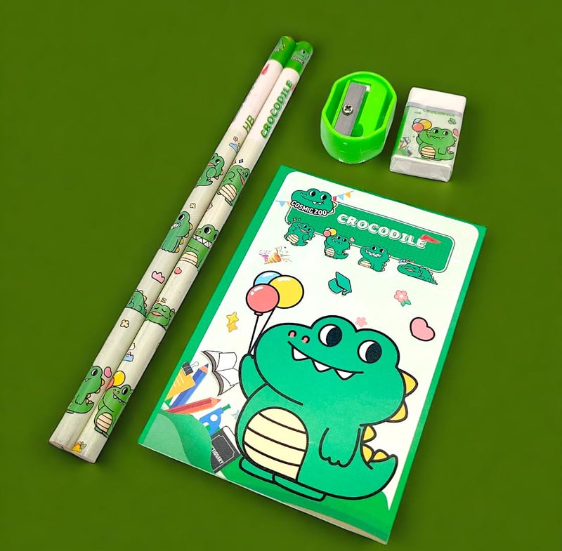 Tresneria Kids Art & Stationery Set with Watercolors, Sketch Pad, Notebook, Pencils, Sharpener & Eraser (Crocodile, 3) - Image 4