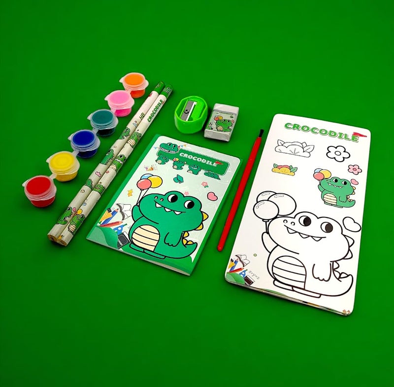 Tresneria Kids Art & Stationery Set with Watercolors, Sketch Pad, Notebook, Pencils, Sharpener & Eraser (Crocodile, 3) - Image 2