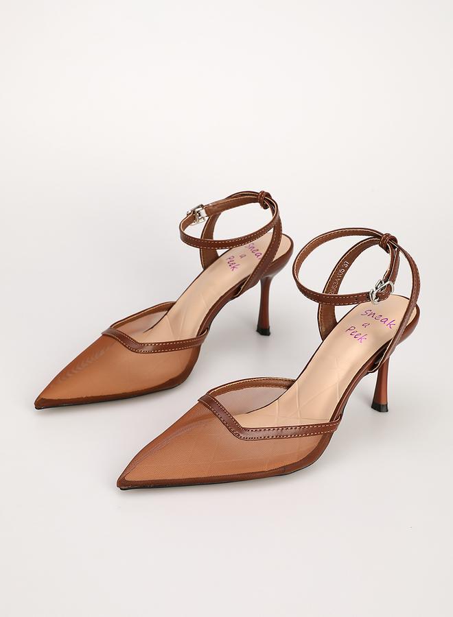 سنيك ايه بيك حذاء بني شبكي بمقدمة مدببة - Image 1